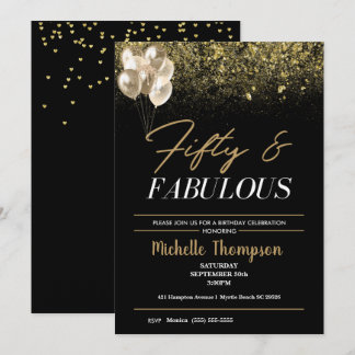 Convite 50 mulheres e Dourado aniversário fabuloso