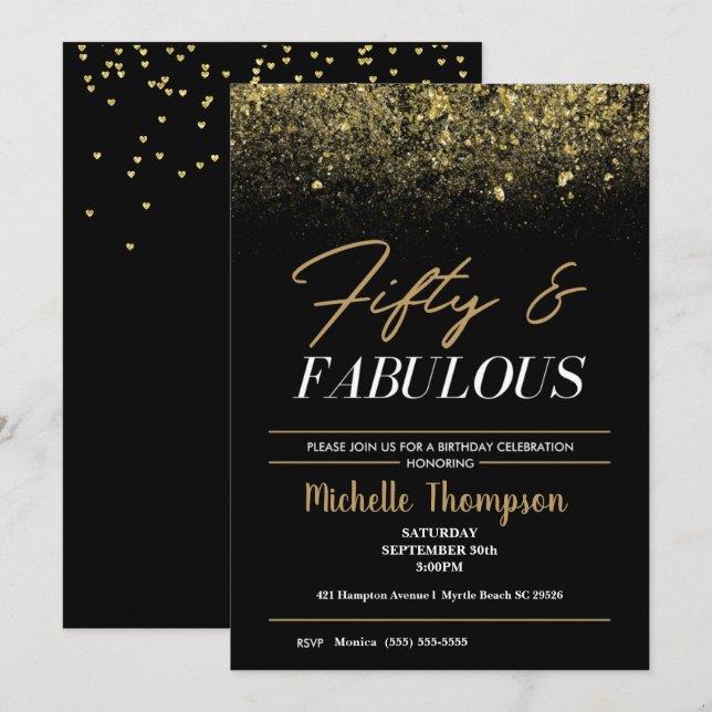 Convite 50 mulheres e fabuloso aniversário da Glitter (Frente/Verso)