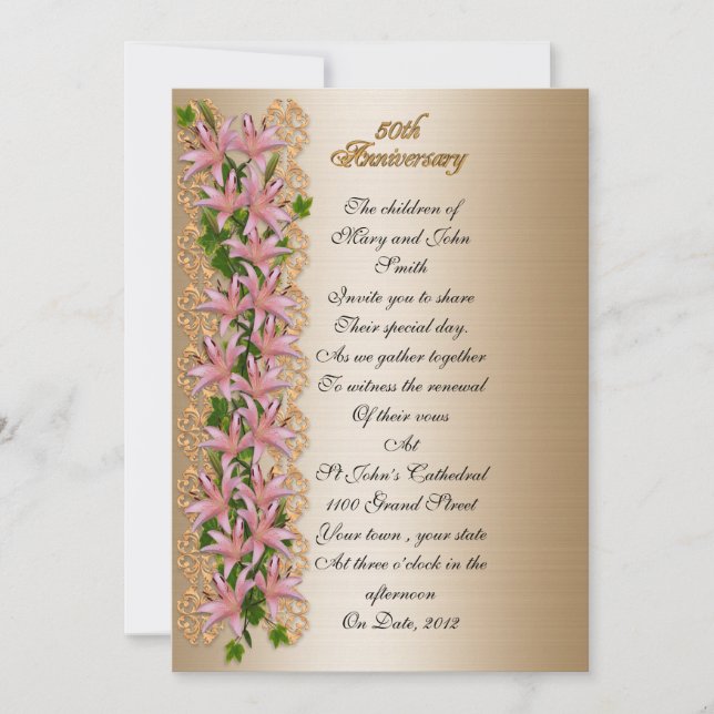 Convite 50.o aniversário da renovação da viveiros e lírios (Frente)