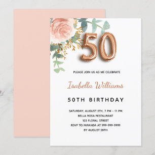 Convite 50.o aniversário de ouro floral rosa eucalipto ver
