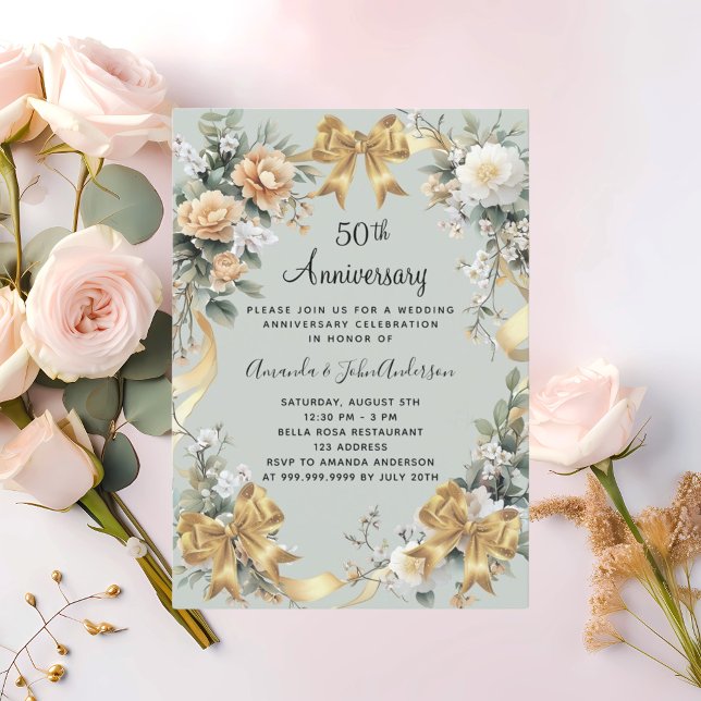 Convite 50.o aniversário do casamento - arcos de ouro amar (Criador carregado)