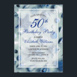 Convite 50.o Aniversário do Costeiro Azul<br><div class="desc">Convide seus 50 festas de aniversário convidados em estilo com este convite de aniversário inspirado na costa. Este modelo design apresenta um padrão de fundo de conchas brancas e azuis. Atop é uma camada branca opaca com os detalhes do seu partido para personalizar. A parte traseira da placa tem um...</div>