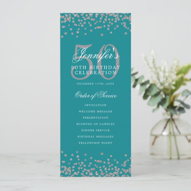 Convite 50 Obrigado do Programa de Aniversário U Turquesa  (Em pé/Frente)