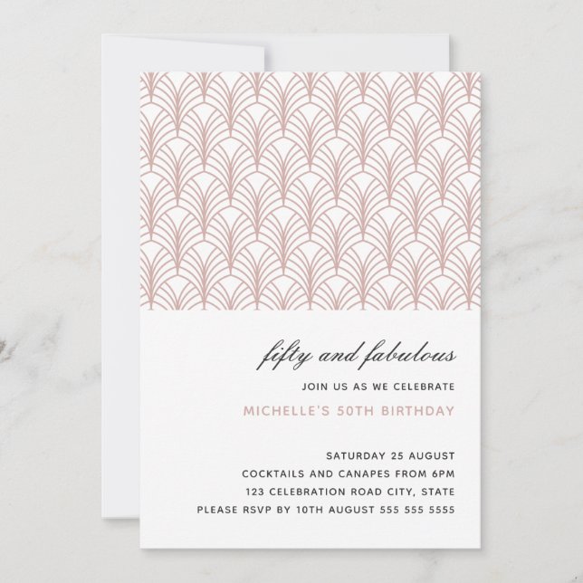 Convite 50 rosa e 50 anos fabulosos de Art Deco (Frente)