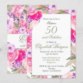 Convite 50 Rosa Floral Rosa Fabuloso Aniversário