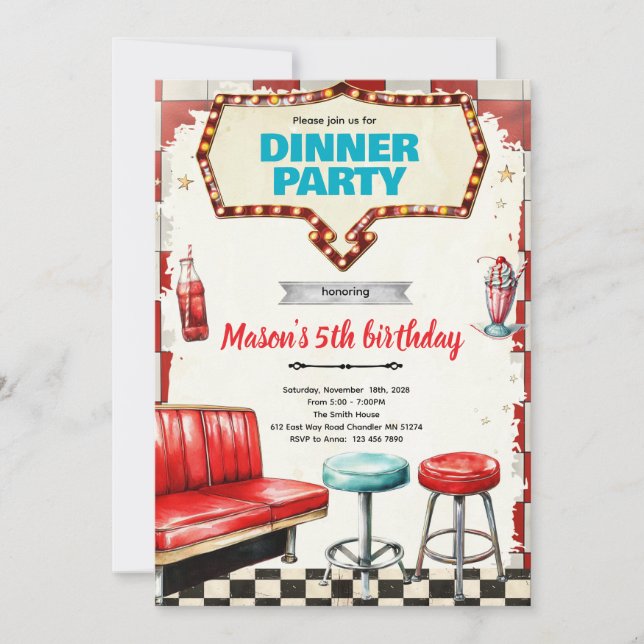 Convite 50s dinner party invitation (Frente)