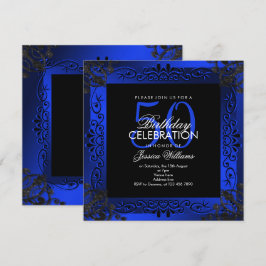 Convite 50th aniversário quadro decorativo azul chique