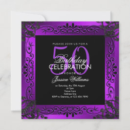 Convite 50th aniversário quadro decorativo roxo chique