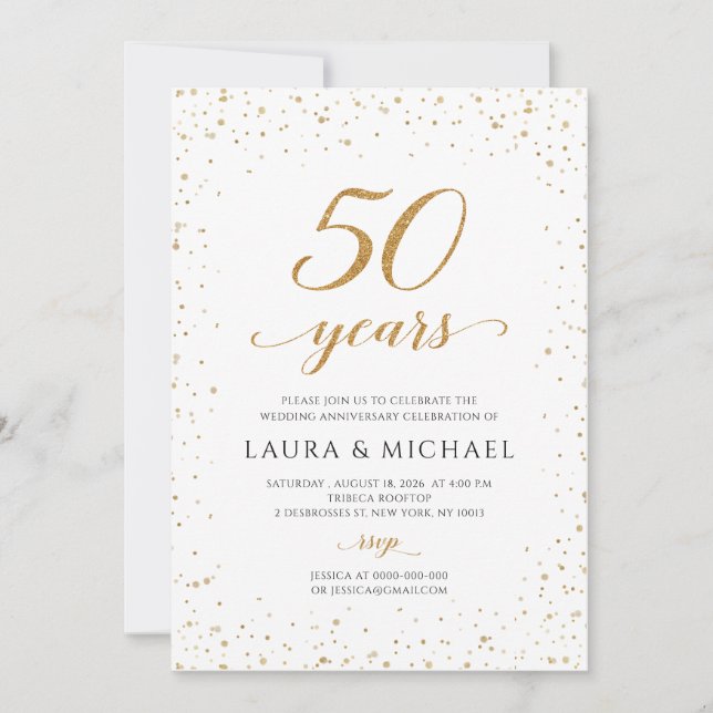 Convite 50th Anniversary Invitation, Gold Wedding Invites (Frente)