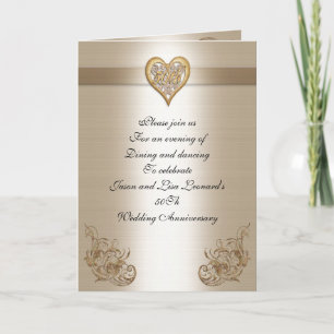 Convite 50Th anniversary party invitation gold heart