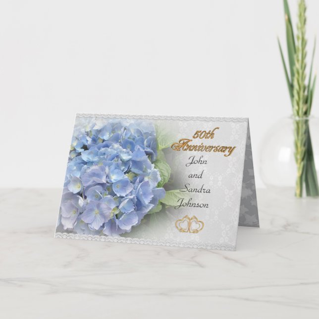 Convite 50th anniversary party invitation hydrangeas blue (Frente)