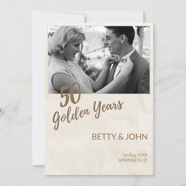 Convite 50th Anniversary Photo – Ivory Texture (Frente)