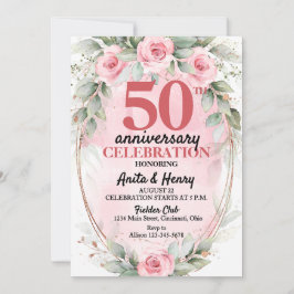 Convite 50th Anniversary Soft Pink & Sage Green Roses