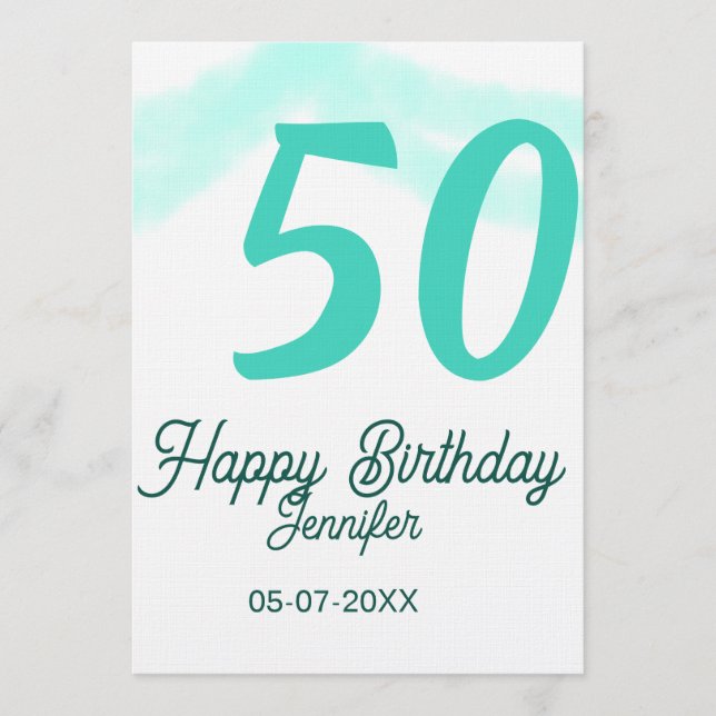 Convite 50th birthday add name date year green pastel bold (Frente)