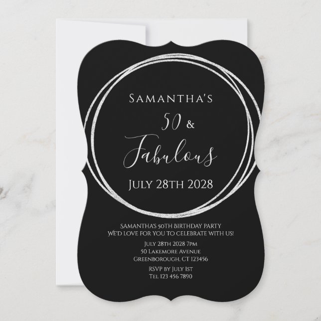 Convite 50th Birthday Black Silver Birthday (Frente)