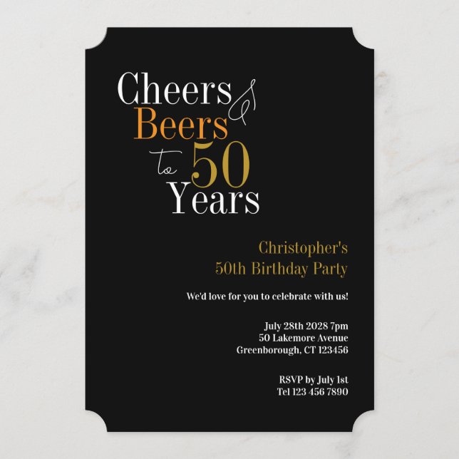 Convite 50th Birthday Cheers and Beers Party (Frente)