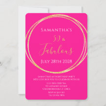 50th Birthday Hot Pink Gold Birthday Invitation