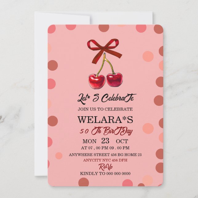 Convite 50th Birthday Invitation, 50th Invite, pink  (Frente)