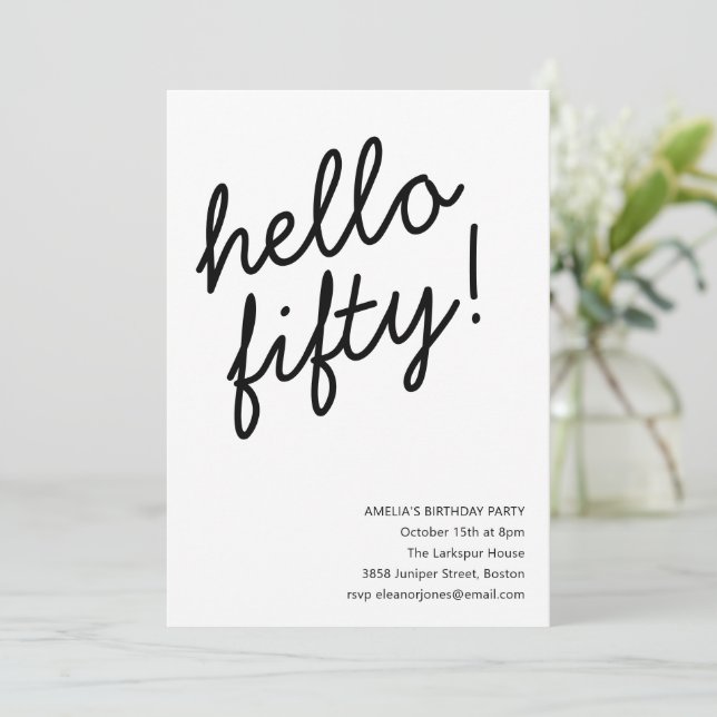 Convite 50th Birthday Party Modern Script Typography (Em pé/Frente)