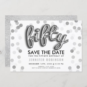 Convite 50th Confetes de prata do brilho dos balões do