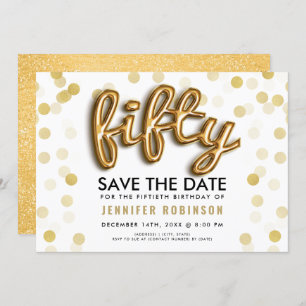 Convite 50th Confetes Dourados do brilho dos balões do