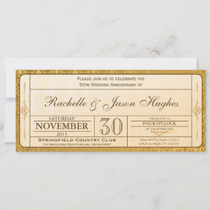 Convite 50th Gold Wedding Anniversary Invitation Ticket