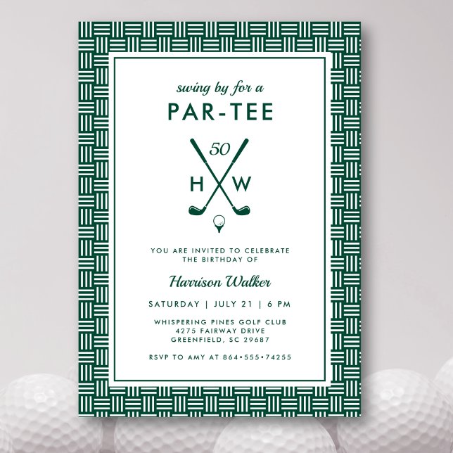 Convite 50th Golf Birthday Party Adult Any Age Green White (Golf birthday invitation for any age or a retirement party. Fully customizable. )