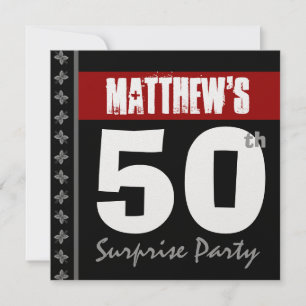Convite 50th Metálico branco preto vermelho do aniversár