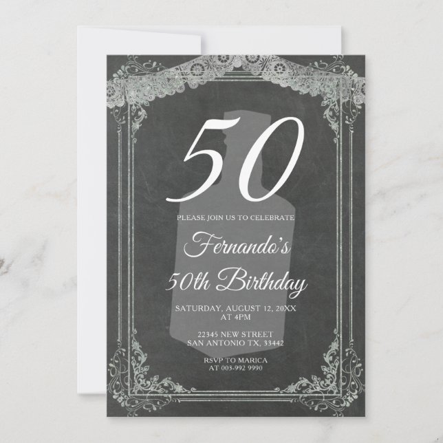 Convite 50TH Mexican birthday Tequila Party Chalkboard (Frente)