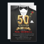 Convite 50th Surprise Birthday Tuxedo<br><div class="desc">Convite de Tuxedo,  convite de aniversário de Tuxedo,  convite de gravata negra,  secreto,  espião,  elegante,  homens,  arco,  convite de aniversário de 50 anos,  terno,  agente,  aniversário surpresa</div>