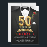Convite 50th Surprise Birthday Tuxedo<br><div class="desc">Convite de Tuxedo,  convite de aniversário de Tuxedo,  convite de gravata negra,  secreto,  espião,  elegante,  homens,  arco,  convite de aniversário de 50 anos,  terno,  agente,  aniversário surpresa</div>