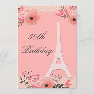Convite 50th Torre Eiffel floral chique de Paris do
