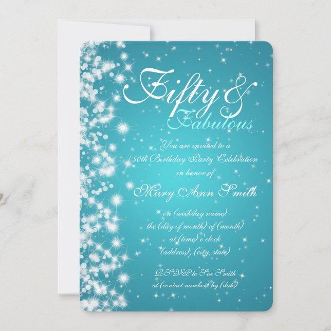 Convite 50th Turquesa da faísca da festa de aniversário (Frente)