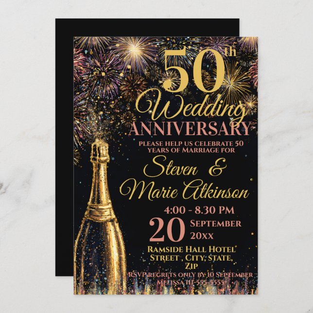 Convite 50th Wedding Anniversary Bubbly Celebration (Frente/Verso)