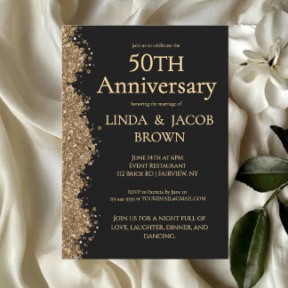 Convite 50th Wedding Anniversary Gold Faux Glitter 
