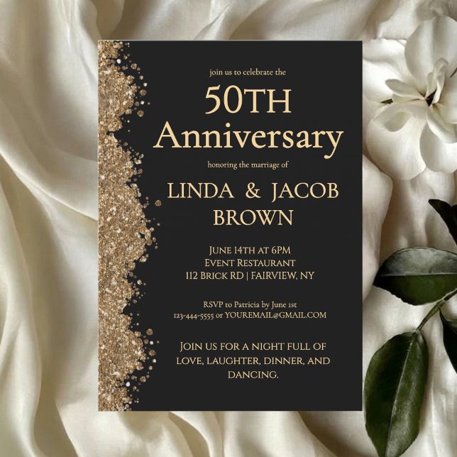 Convite 50th Wedding Anniversary Gold Faux Glitter  (Criador carregado)