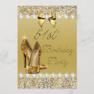 Convite 51ruas Aniversário Clássico Dourado Sequins Diaman