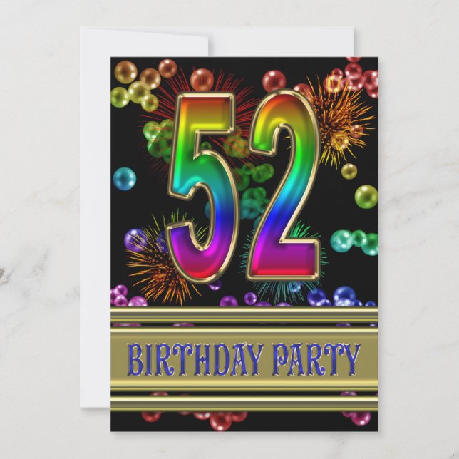Convite 52nd Birthday party Invitation with bubbles (Frente)