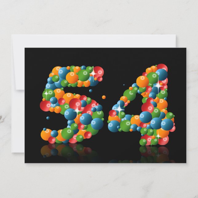 Convite 54ª Festa de aniversário, com bolhas e bolas (Frente)