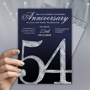 Convite 54º Aniversário Diamante Prata Azul Marinho Modern