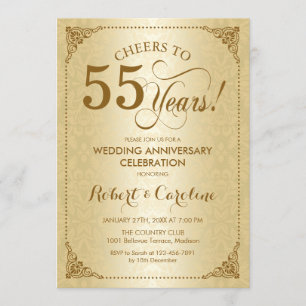 Convite 55º Aniversário de Casamento - Damasco Dourado
