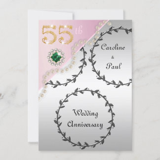Convite 55º aniversário de casamento Embossed Silver Rosa