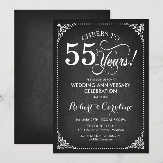 Convite 55º Aniversário de Casamento - Quadro Negro Branco (Frente/Verso)