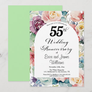 Convite 55º aniversário de casamento Script Elegante Flora