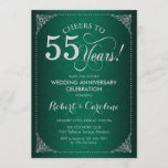 Convite 55º aniversário do casamento - Green Silver Damask<br><div class="desc">55º Convite de Aniversário de Casamento. Design elegante com cor damasco verde esmeralda e prata falsa. Apresenta a fonte do script. Saúde a 55 anos! Pode ser personalizado em qualquer ano de casamento! Envie-me uma mensagem se precisar de mais personalização.</div>