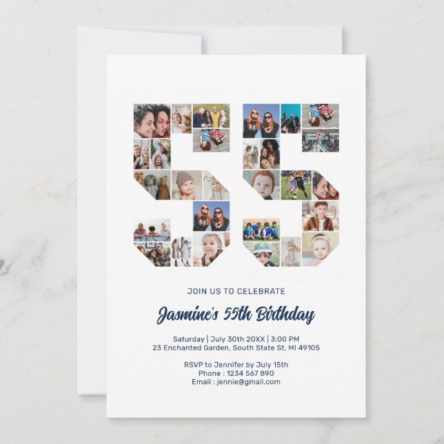 Convite 55º Aniversário Número 55 Colagem Personalizada de (Frente)