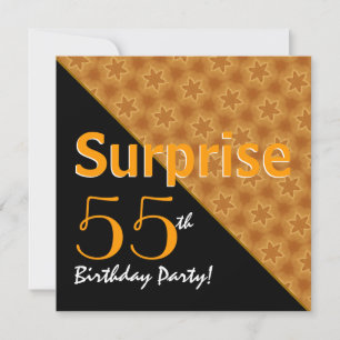 Convite 55º aniversário surpresa preto e Dourado diagnó