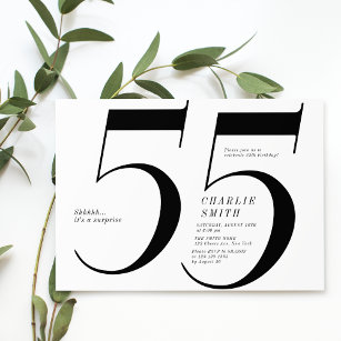 Convite 55 anos, preto e branco, minimalista moderno