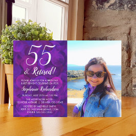 Convite 55 e Aposentado Elegante Roxo Aniversário Aposenta