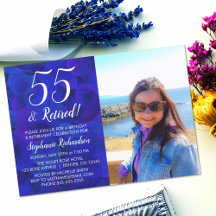 55 e Aposentado Foto Azul de Aniversário Aposentad